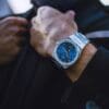 silver blue dial automatic mens watch 40mm