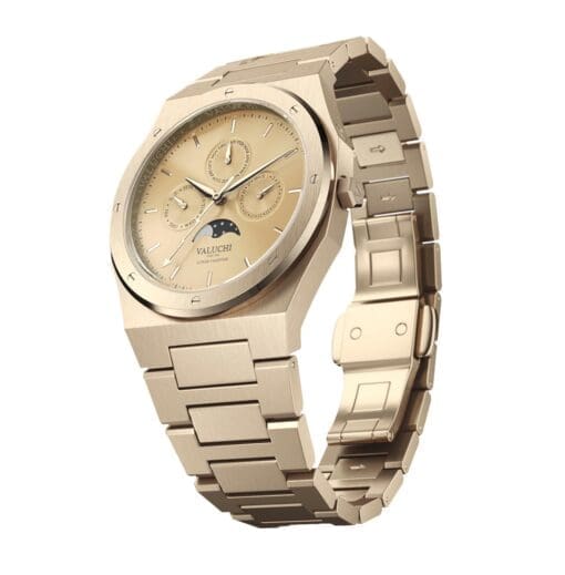 Captivating yellow gold Lunar Calendar watch showcasing a beautiful gold dial and accurate moon phase display