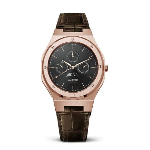 Rose Gold Black Leather Watch