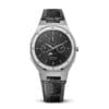 silver black leather automatic luxury watch