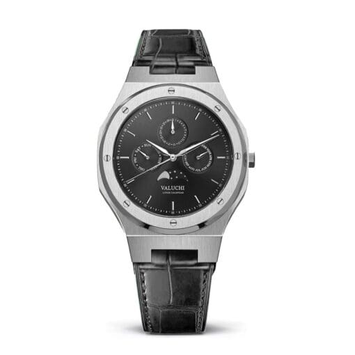zilver zwart lederen automatisch luxe horloge