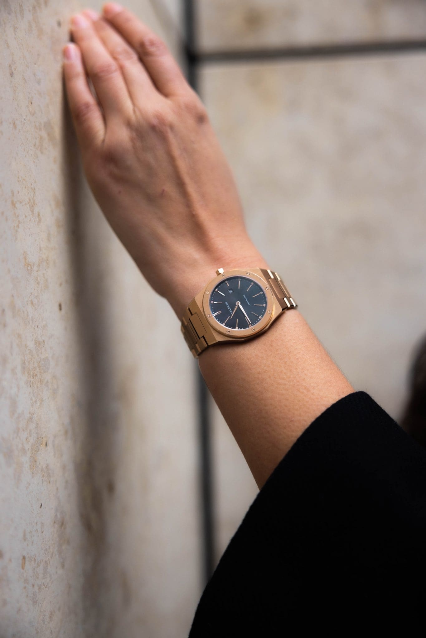 rose gold with black dial women's watch