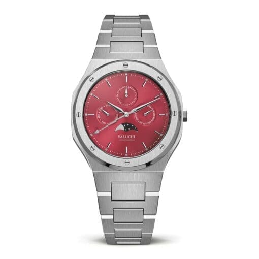 silver red moonphase luxury watch