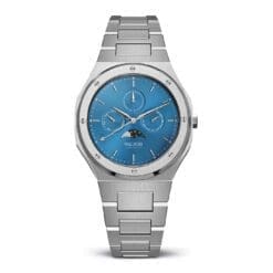 orologio di lusso con fasi lunari blu argento