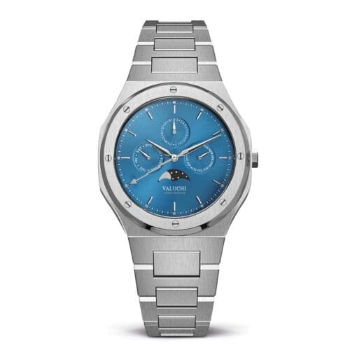 zilver blauw moonphase luxe horloge