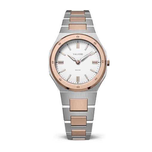 Bicolor womens watch with white dial