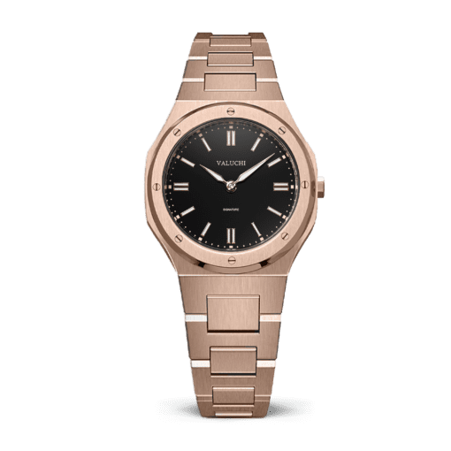 Rose Gold womens watch with black dial