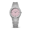 Front view of the Silver Pink Women's Watch, showcasing the striking pink dial and sleek silver case.