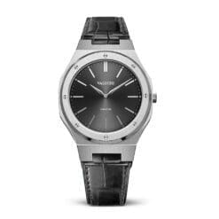 orologio da uomo di lusso in pelle nera argento