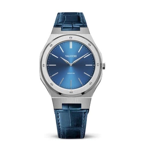 blue men's leather luxury watch