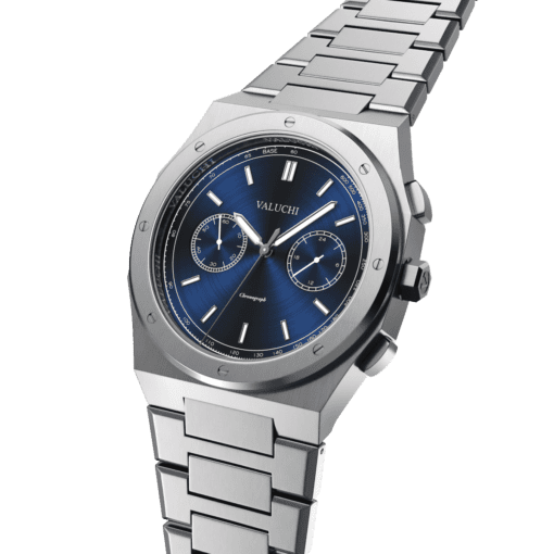 Silver and blue dial chronograph wristwatch