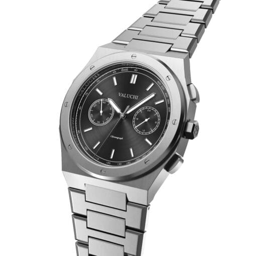 Sophisticated silver timepiece from the Chronograph Series with a black dial